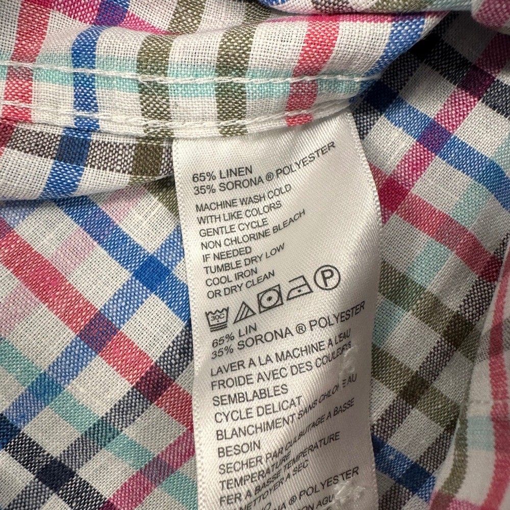 Tommy Bahama Button Down Shirt Mens Medium Linen Blend Plaid Multicolor Casual - Picture 4 of 8